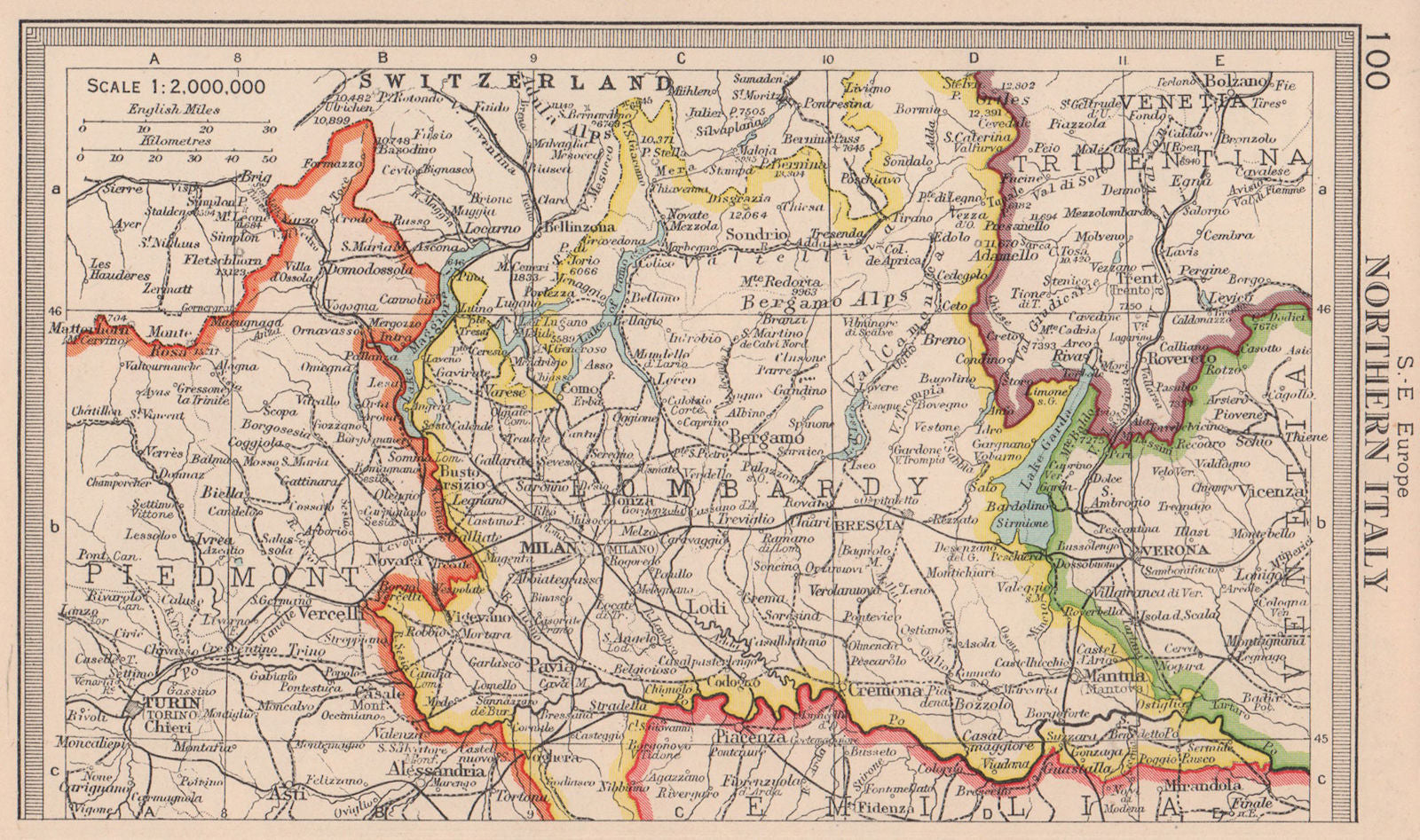 Northern Italy. Lombardy Piedmont. BARTHOLOMEW 1949 old vintage map plan chart